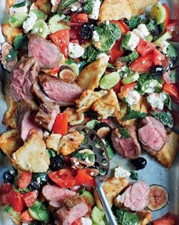 Lamb neck, baked pita, figs, feta, tomato, cucumber, mint and Kalamata olives