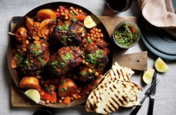 Lamb neck roast with rough-cut chermoula