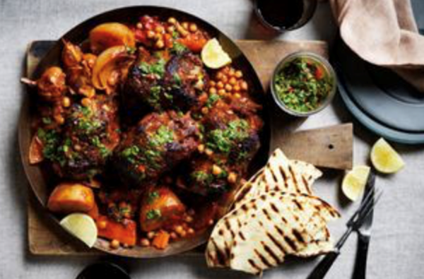 Lamb neck roast with rough-cut chermoula