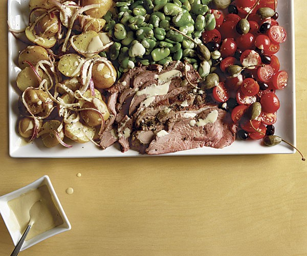 Lamb Niçoise salad with potatoes and fava beans