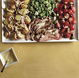 Lamb Niçoise salad with potatoes and fava beans