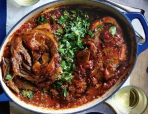 Lamb osso bucco with puttanesca sauce