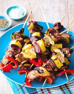 Lamb, pepper and pineapple kebabs