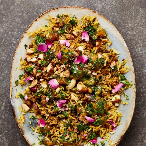 Lamb pilaf with sweet almonds and sour plums