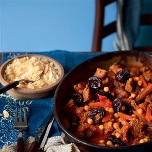 Lamb, prune and chickpea casserole