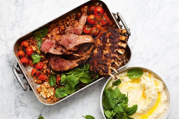 Lamb rack with harissa, bean and yoghurt mash