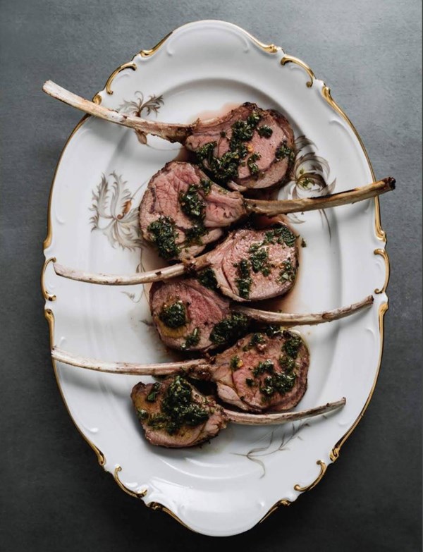 Lamb rack with mint sauce