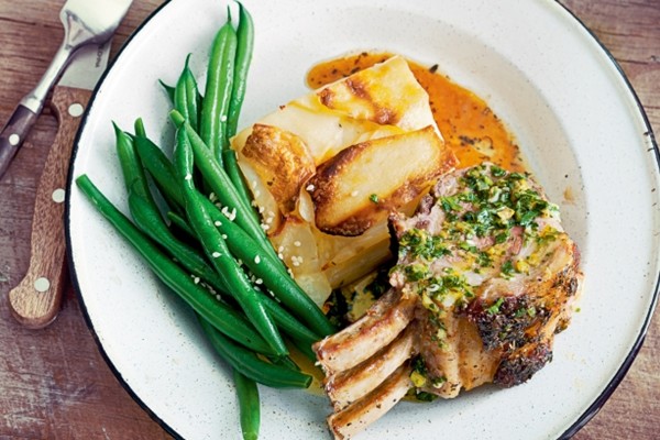 Lamb racks with mint sauce