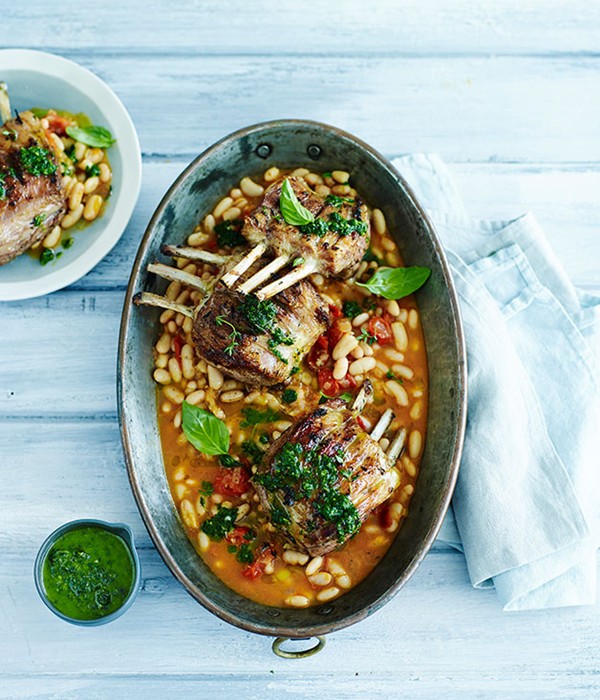 Lamb racks with white beans and pistou