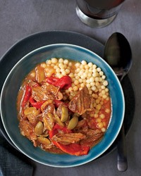 Lamb ragout with olives and peppers