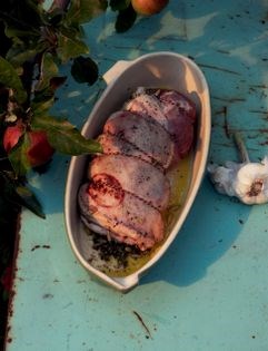 Lamb roast stuffed with oregano, mint, garlic & pine nuts