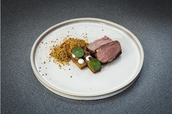 Lamb rump with aubergine and dukkah [James Cochran]