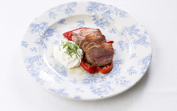 Lamb rump with burrata & marinated Romano peppers [Luke Holder]