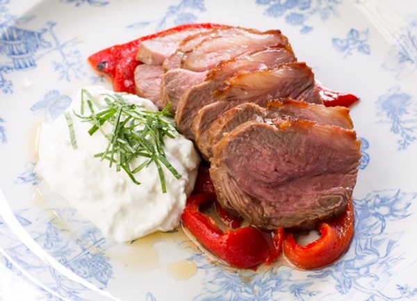 Lamb rump with burrata and marinated romano peppers