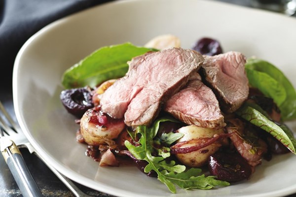  Lamb rump with cherry and potato salad