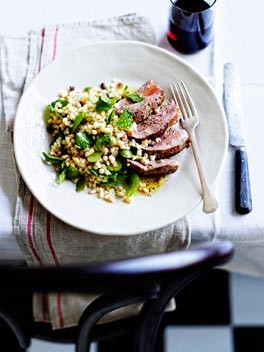 Lamb rump with fregola and olive salad (Sella di agnello e insalata di fregola e olive bosane)