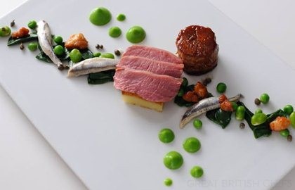 Lamb rump with wild garlic, anchovy and pea purée