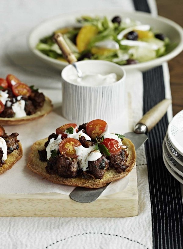 Lamb sausage and pita flatbreads