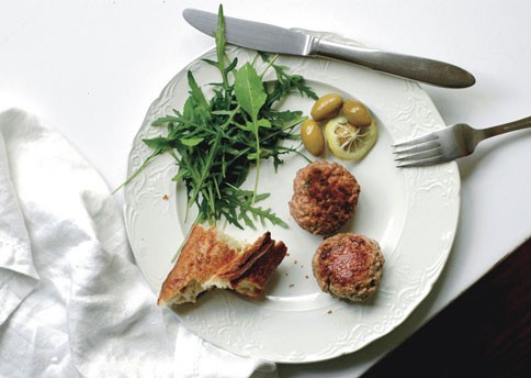 Lamb sausage patties with fresh mint, feta, and garlic