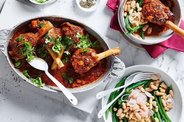 Lamb shank cacciatora and bean salad