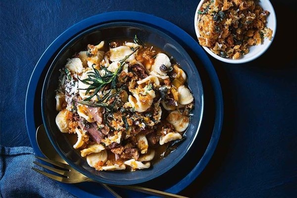 Lamb shank orecchiette with rosemary & Parmesan crumb