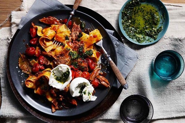 Lamb shank pappardelle with rosemary & thyme gremolata