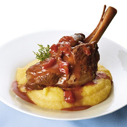 Lamb shanks braised in tomato