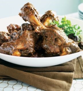 Lamb shanks braised with prunes and brandy
