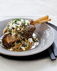 Lamb shanks with lemon, dill and feta