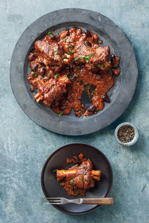 Lamb shanks with olives & herbs