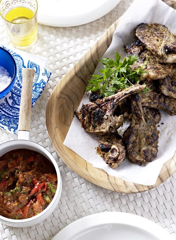 Lamb shoulder chops with charred tomato relish