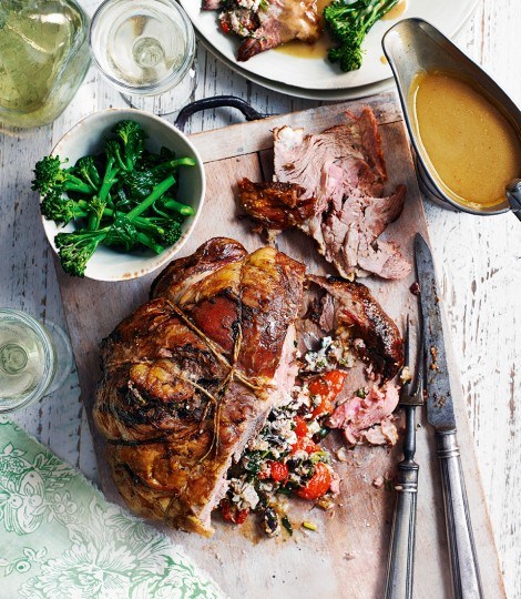 Lamb shoulder stuffed with sun-dried tomatoes, goat's cheese and basil