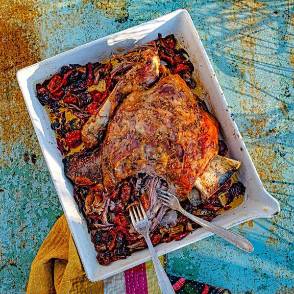 Lamb shoulder with charred salsa rossa