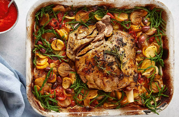 Lamb shoulder with samphire & red pepper sauce