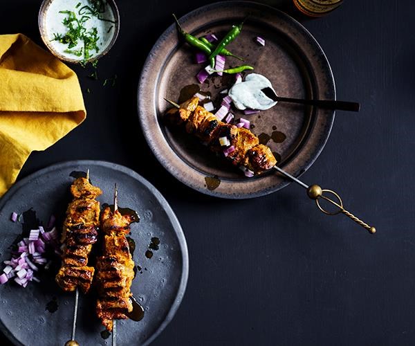 Lamb skewers with Indian spices and mint yogurt