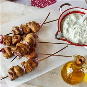 Lamb souvlaki skewers with tzatziki