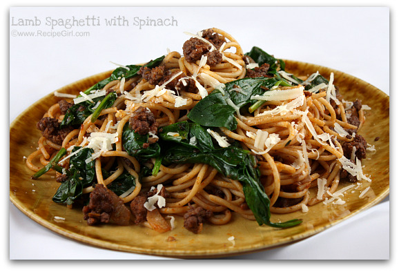 Lamb spaghetti with spinach