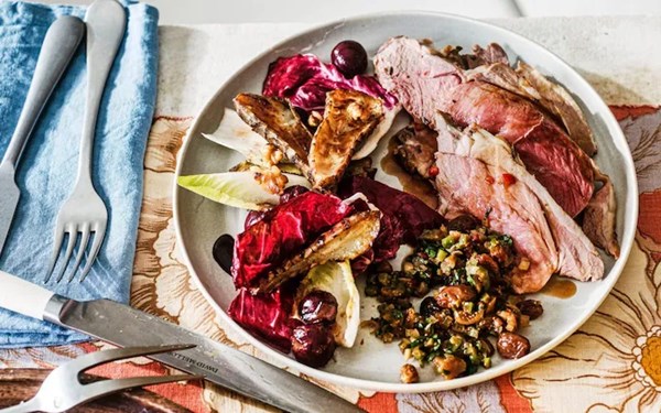 Lamb spiced with dried fruit and green olive relish