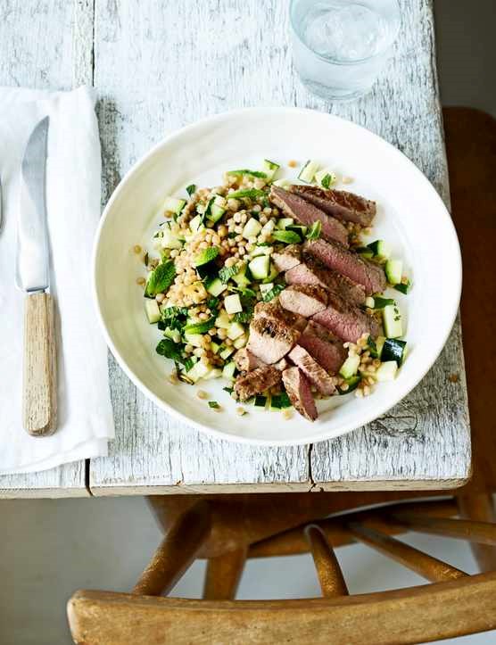 Lamb steaks with giant couscous