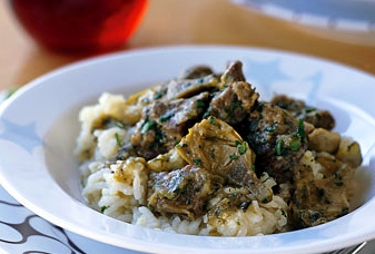 Lamb stew with leeks and baby artichokes