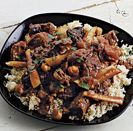 Lamb stew with parsnips, prunes, and chickpeas