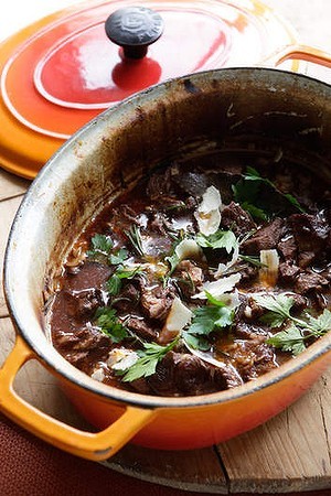 Lamb stew with red wine, anchovies and Parmesan