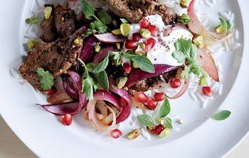 Lamb stir-fry with pomegranate and yogurt