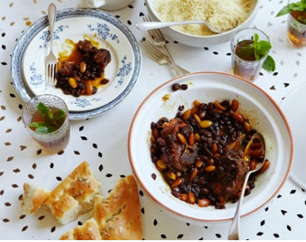 Lamb tagine with raisins, almonds and honey