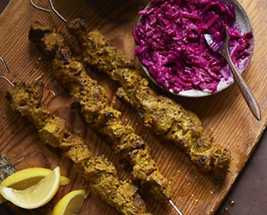 Lamb tikka kebabs with beetroot chutney