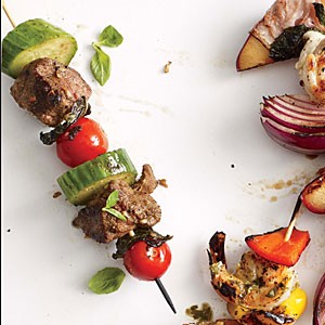 Lamb, tomato, and mint kebabs