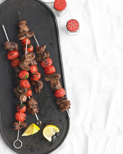 Lamb, tomato, and mint kebabs