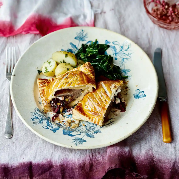 Lamb Wellington with feta, pine nuts and sumac