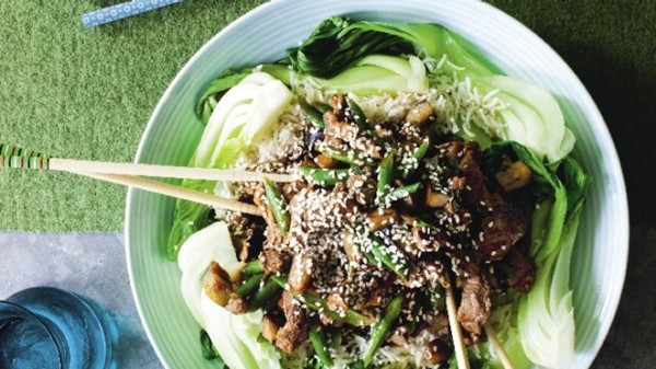 Lamb with black bean sauce and eggplant