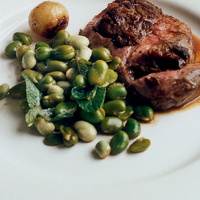Lamb with broad beans, shallots and mint